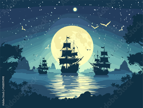 Moonlit Maritime Silhouettes: Embark on a Voyage Across Timeless Seas