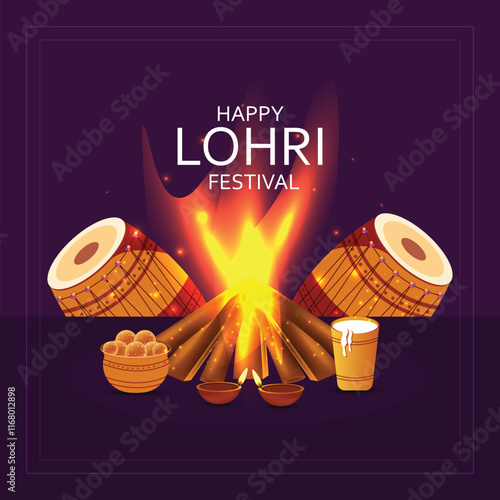 Happy Lohri holiday background for Punjabi festival celebration