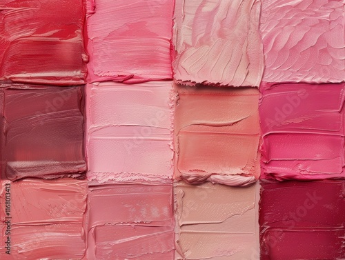 Obraz na płótnie pattern of lipstick swatches in pink peach burgundy red cherry coded girl aesthetic pinterest predicts trends 2025 social media blog / website cover photo w salonie