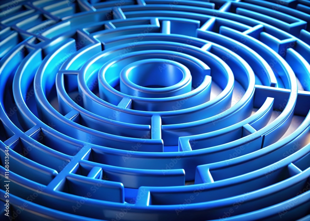 3D Blue Round Labyrinth Maze - Abstract Puzzle Background with Copy Space 3D Blue Round Labyrinth Maze - Abstract Puzzle Background with Copy Space