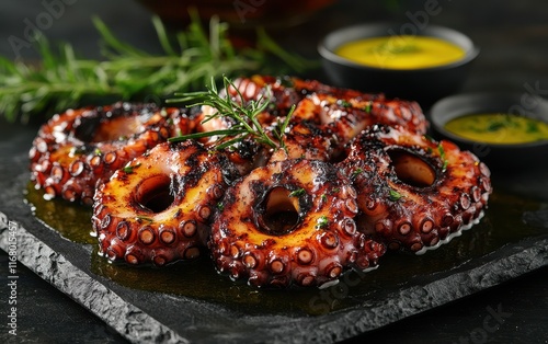 Delicious Grilled Octopus with Rosemary and Lemon Aioli a Mediterranean Culinary Delight photo