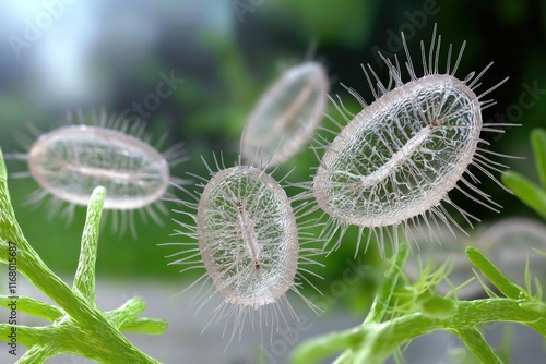 Microscopic life: a solitary protozoan drifting through fluid, unveiling beauty of unicellular life, embodying biological diversity, and highlighting unseen intricacies within microenvironments. photo