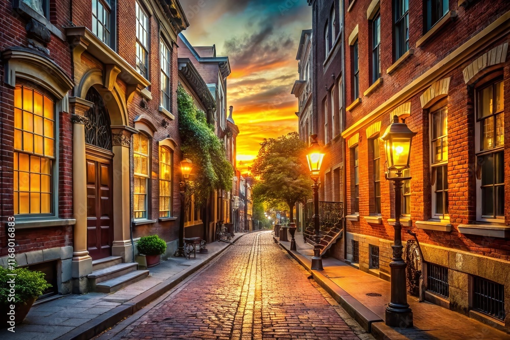 Obraz premium 1900s Retro Urban City Sunset Alley Street View - Architectural Photography