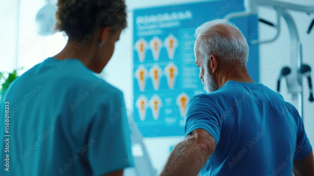 Obraz premium Senior Physical Therapy Session with Trainer in Modern Gym Setting