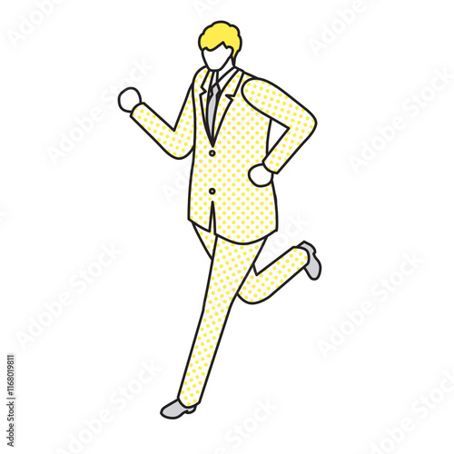 アイソメトリック_スーツ姿で走っている男性のイラスト