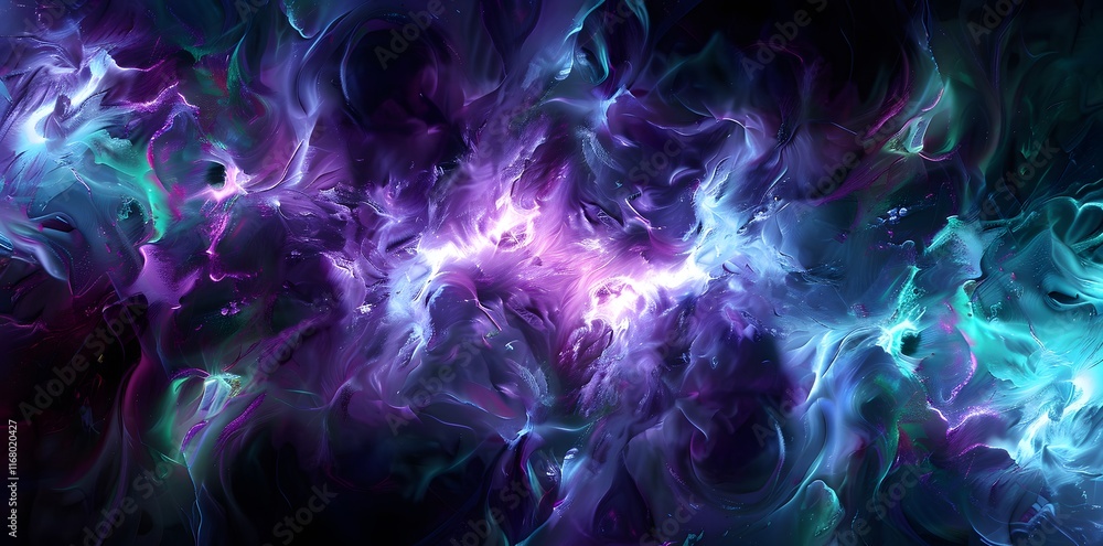 Obraz premium Background wallpaper Vibrant and dynamic cosmic fluid art background with swirling colors of purple and teal displaying movement and energy. Abstract concept