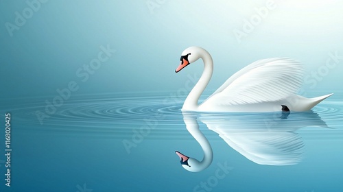 Fototapeta Naklejka Na Ścianę i Meble -  Elegant swan gracefully gliding on calm lake, serene background, ideal for nature or peace themed design