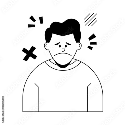 Hombre triste. Persona melancólica. Tristeza, soledad. Ilustración vectorial