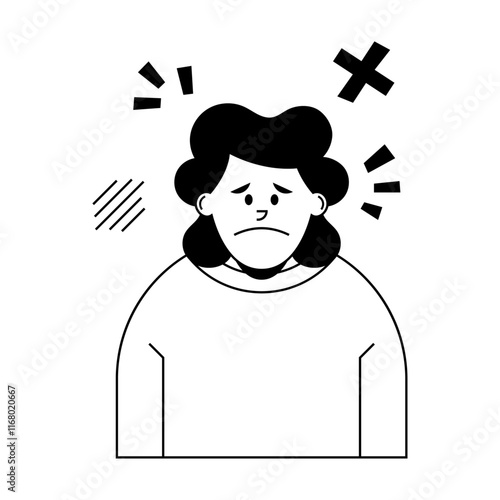 Mujer triste. Persona melancólica. Tristeza, soledad. Ilustración vectorial