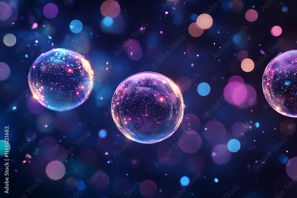 Naklejka premium Floating abstract spheres with glowing edges and digital light patterns