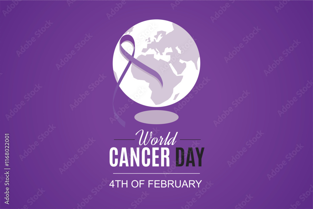 Obraz premium Illustration Of 4 February World Cancer Day Poster Or Background. Blue Ribbon on blue Background