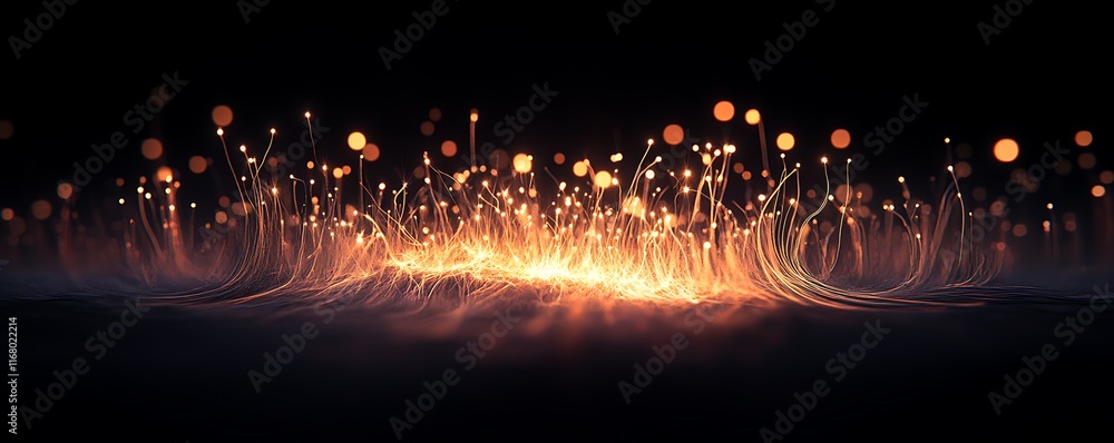 Fototapeta premium Abstract glowing lines and light particles creating a luminous digital grid 