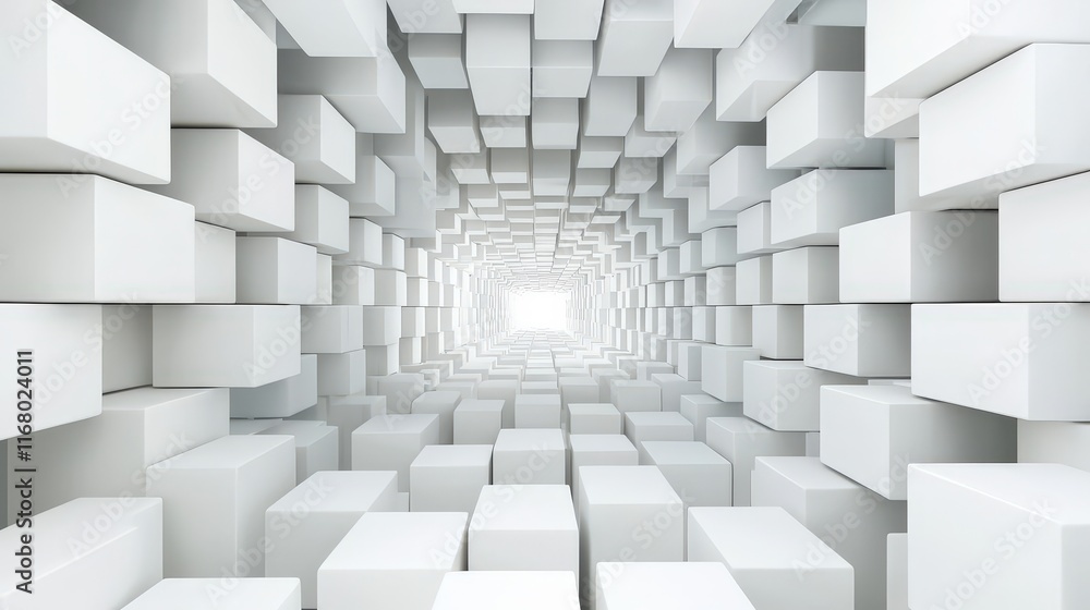 Abstract Tunnel of White Cubes in 3D Space Abstract Tunnel of White Cubes in 3D Space