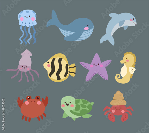 Collection of Cute Hand Drawn Sea Animal