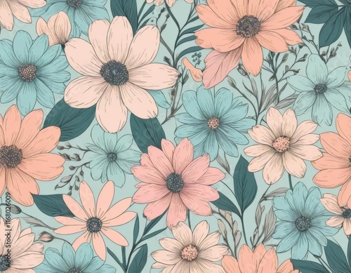 Wallpaper Mural seamless floral pattern Torontodigital.ca