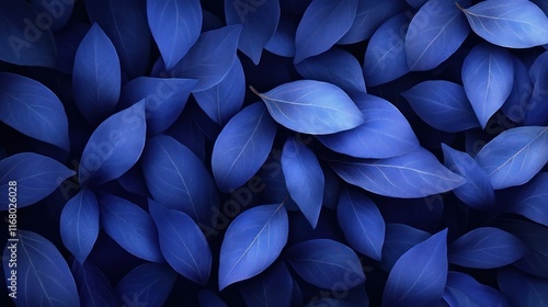 Elegant and Moody Abstract Blue Foliage Botanical Pattern Design  Captivating and soothing nature inspired seamless background with dark navy blue leaves and contrasting shadows creating a tranquil photo