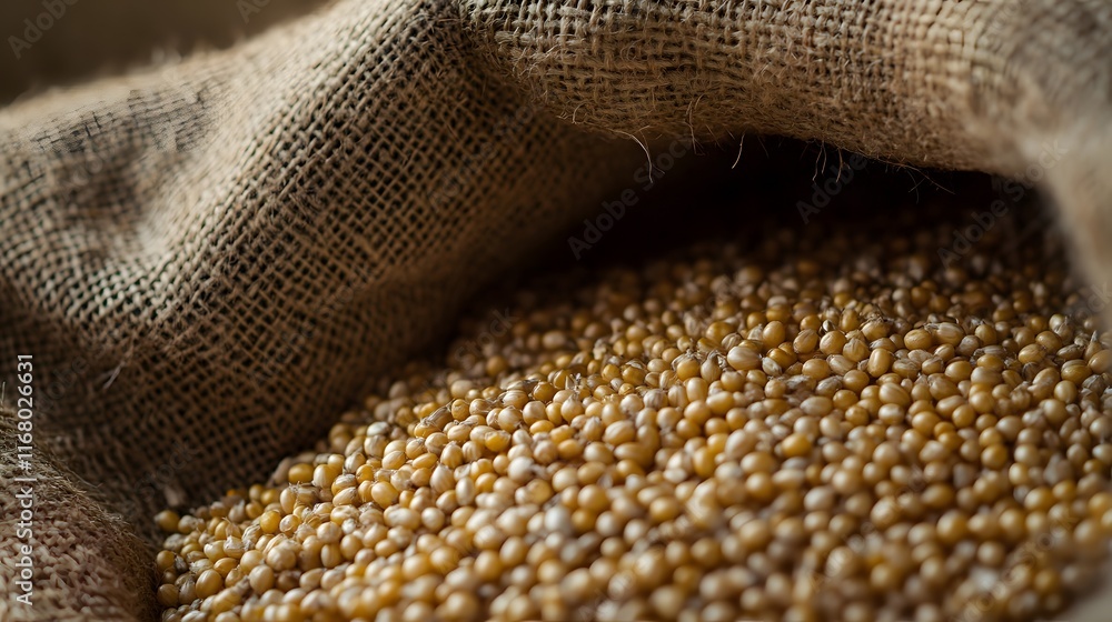 Burlap Sack Filled With Golden Corn Kernels Burlap Sack Filled With Golden Corn Kernels