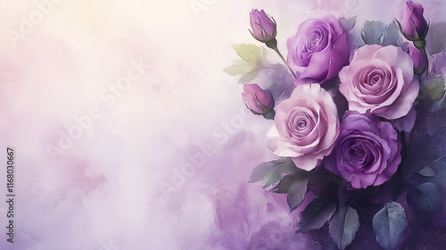 bouquet of purple roses on white