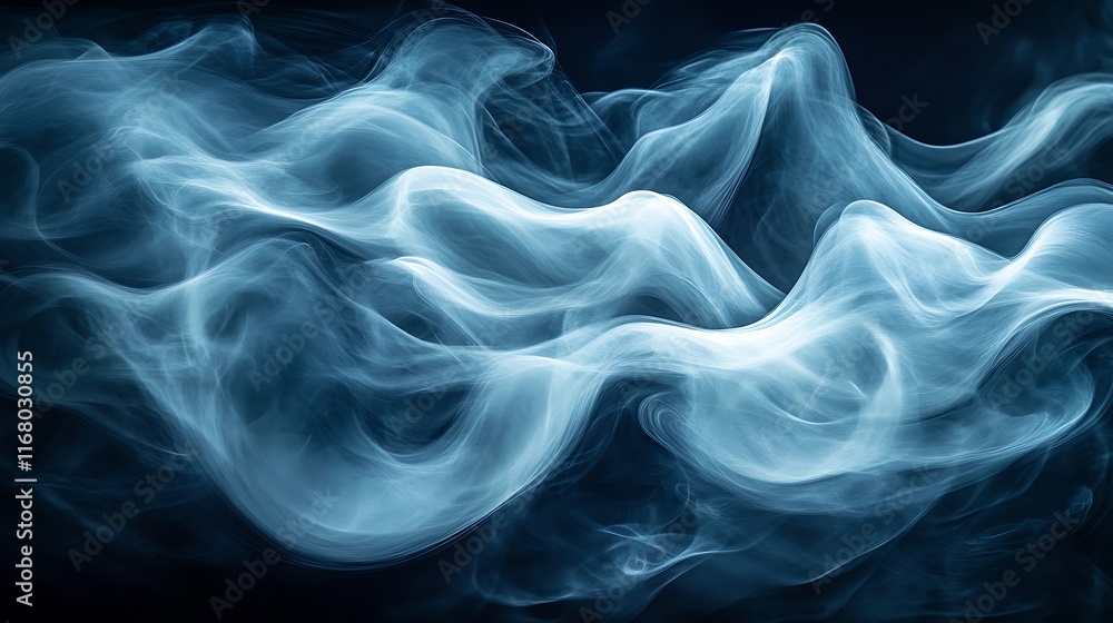 Obraz premium Abstract blue smoke swirls on black background.