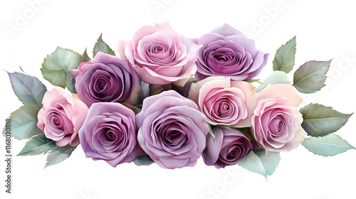 bouquet of purple roses on white