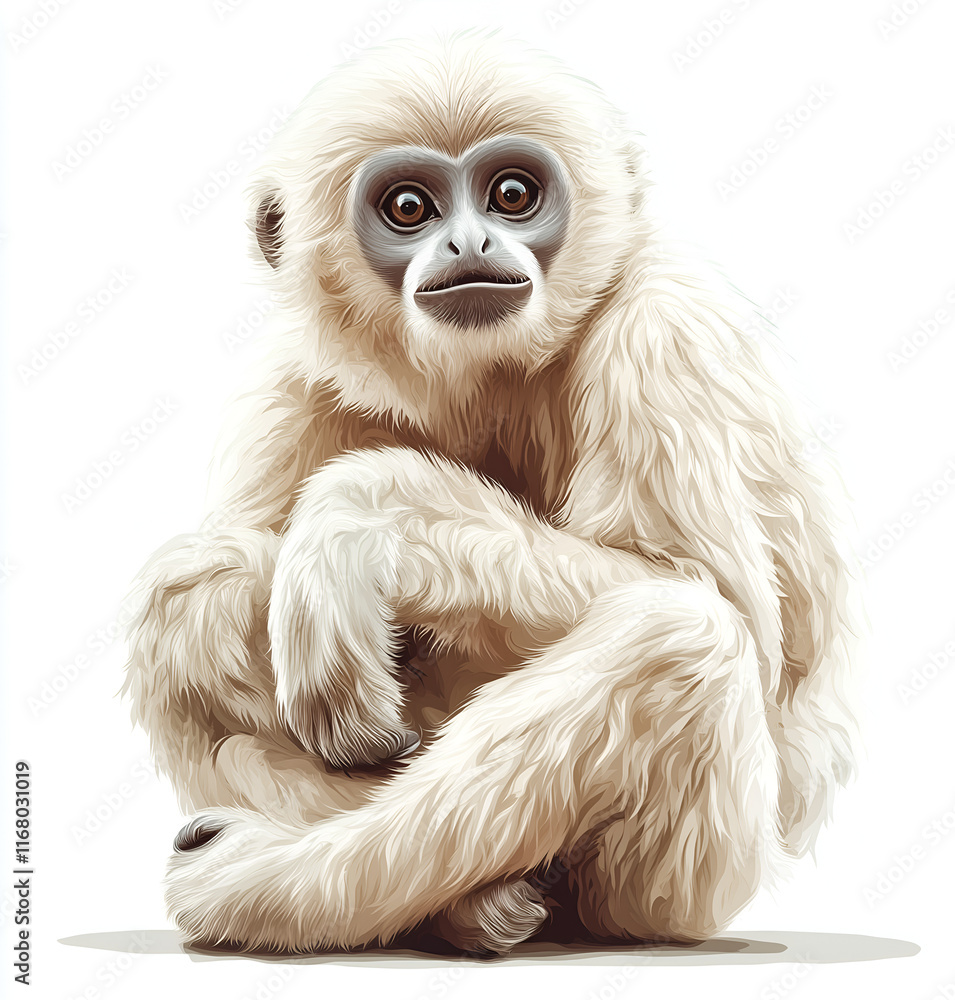 Fototapeta premium White gibbon monkey sitting on a white background