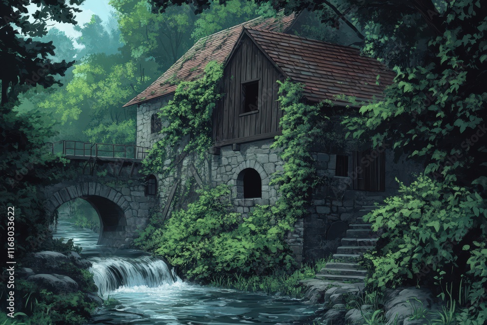 Overgrown Stone House Beside a Forest Stream Overgrown Stone House Beside a Forest Stream