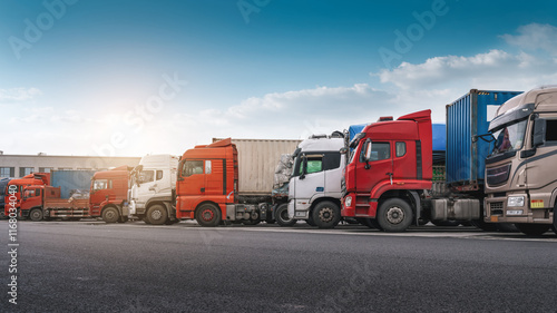 Wallpaper Mural A Row of Colorful Trucks Ready for Cargo Transport Torontodigital.ca
