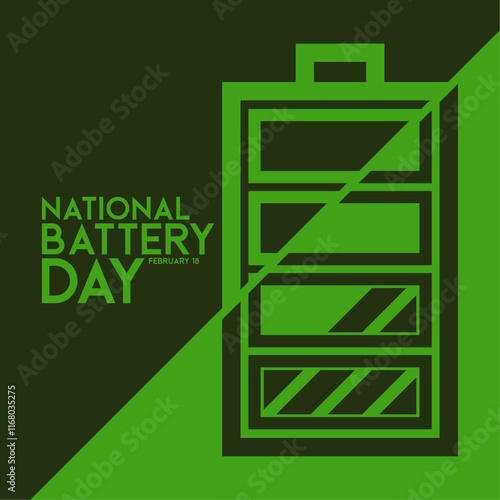 National Battery Day. February 18. Abstract background. Green. Flat design vector. Poster, banner, card, background.