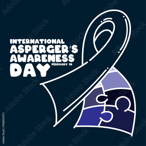 Vector Illustration of International Asperger's Awareness Day. February 10. Dark blue background. Line design vector. Poster, banner, card, background.