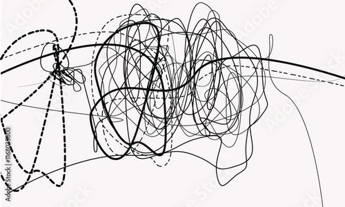 Grunge Random Chaotic Pen Doodle Strokes, Abstract black and white background. Ink scribble textures as card. Hand drawn illustration print. Abstract light trails painting. Pencil drawing strokes.eps