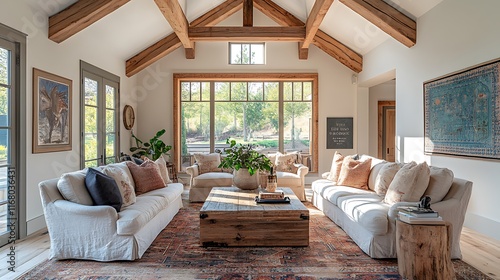 Aesthetic cozy living room design bright modern photography