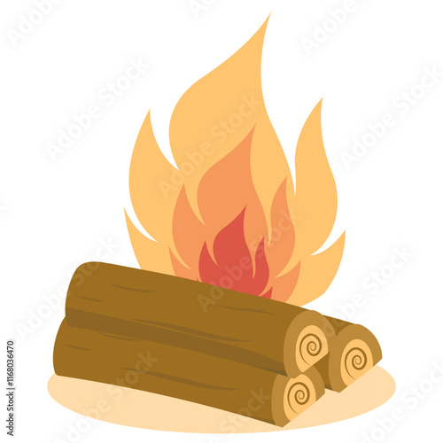 Wooden Bonfire in Cartoon Design. Vector Illustration