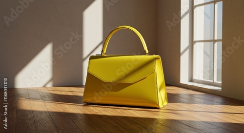 Stylish Yellow Handbag on Wooden Floor Fashion Accessory Luxury