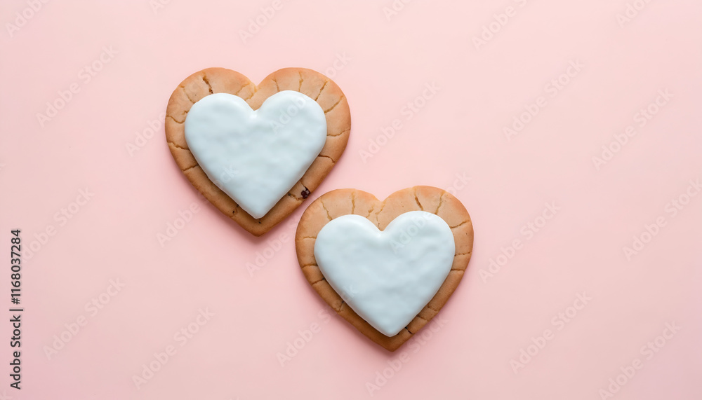 Heart-Shaped Cookies on a White Table, This image features a collection of heart-shaped cookies with pink frosting, Heart-Shaped Cookies on a White Table, This image features a collection of heart-shaped cookies with pink frosting,