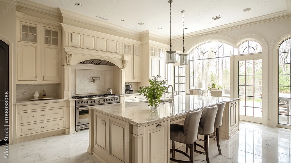 Fototapeta premium Elegant kitchen design in modern home interior bright space cozy