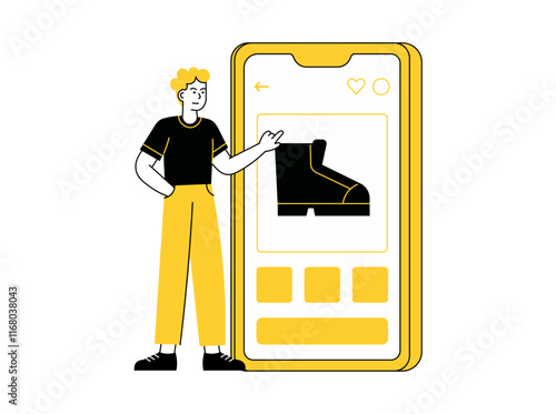 Online Shopping on Smartphone Boy Pointing Shoes