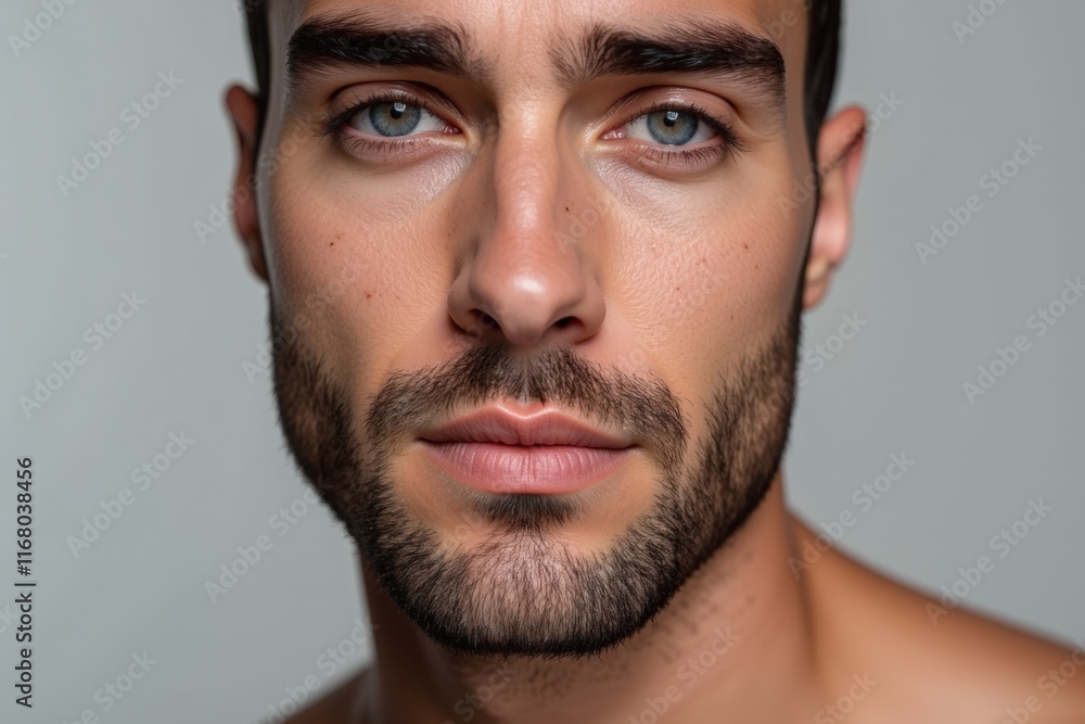 Obraz premium Attractive Man with Blue Eyes and Well-Groomed Beard: Perfect for Beauty and Skincare Products