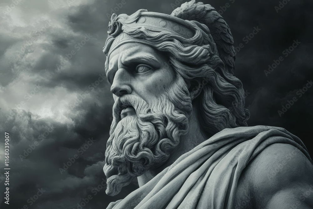 Stone king statue, stormy sky backdrop. Stone king statue, stormy sky backdrop.