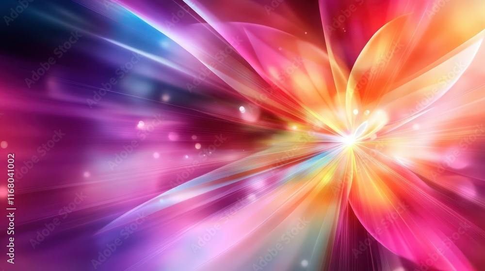 Obraz premium Abstract blurred background with colorful rays of light and an eye-like shape. 