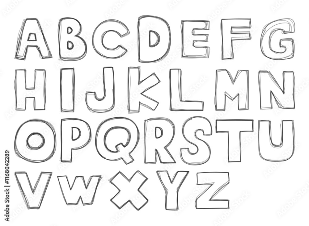 Set of hand drawn alphabet letters. Line design. Set of hand drawn alphabet letters. Line design.