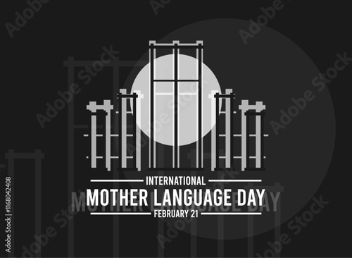 Vector Illustration of International Mother Language Day. February 21. Abstract background. White and black color. Poster, banner, card, background.