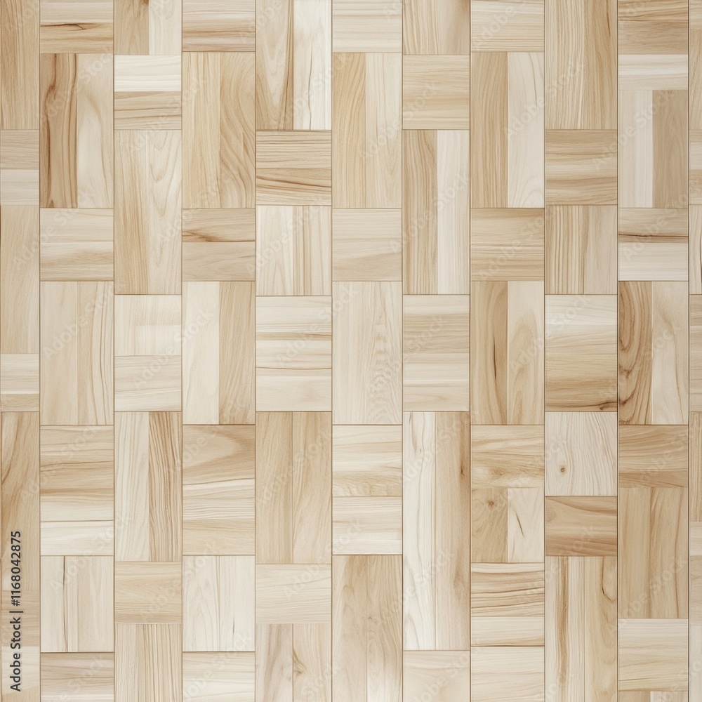 Naklejka premium A light-colored wooden floor pattern with a geometric design, showcasing various wood grain textures and subtle hues.