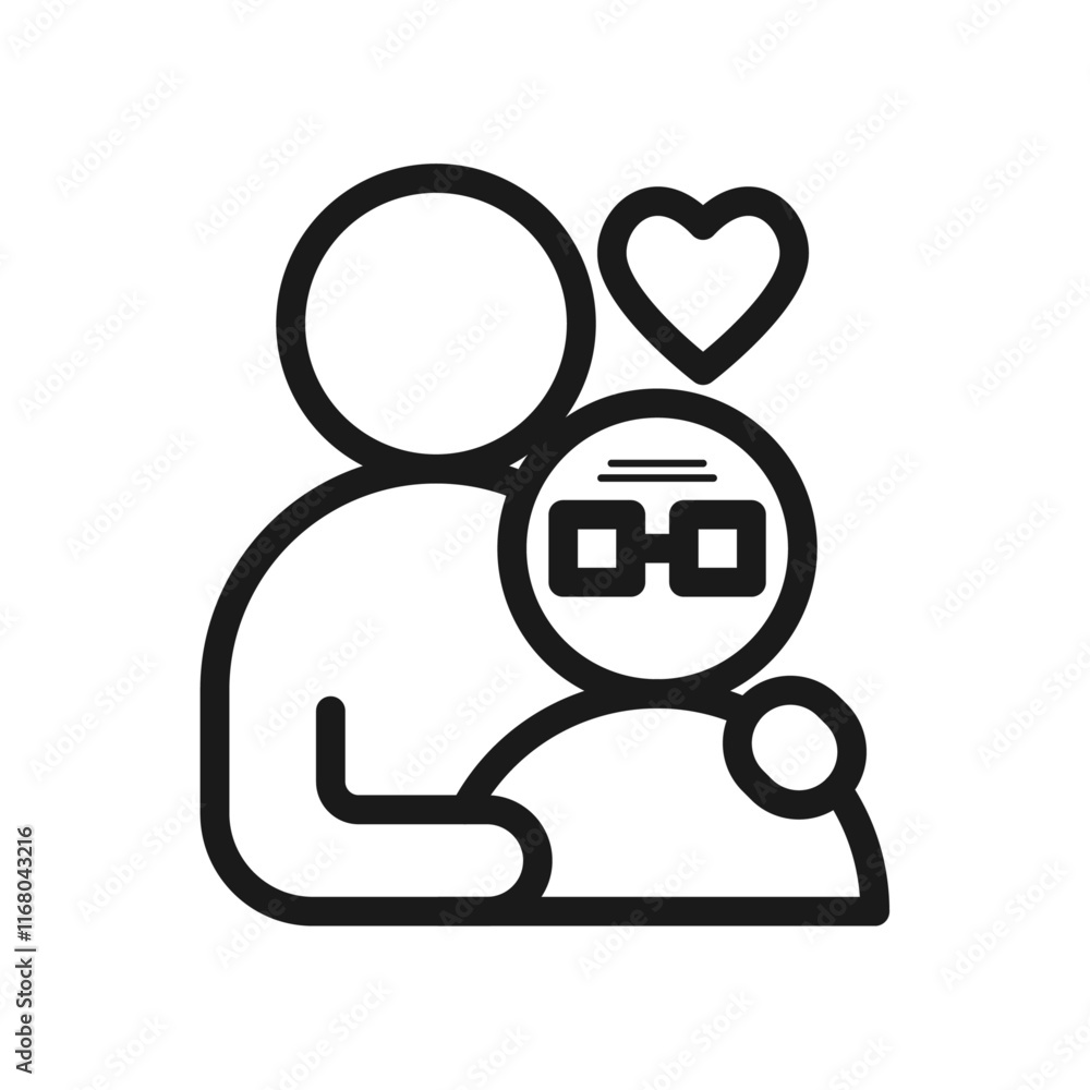 Icon helping elderly people. Care for the elderly. Line icon. Flat design vector.