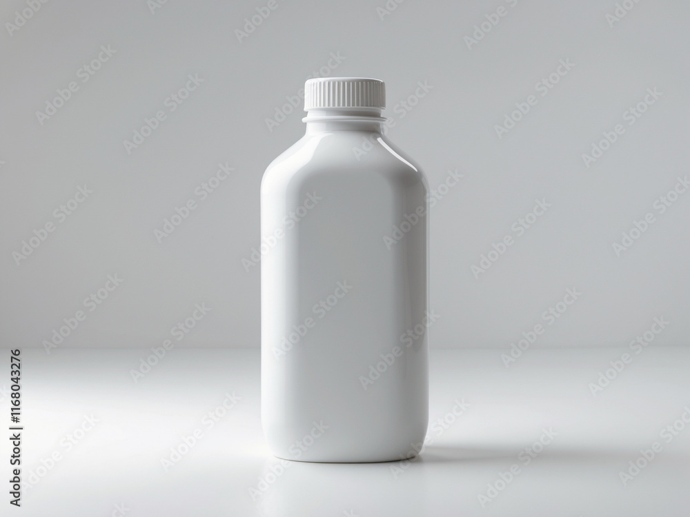 a plain white plastic bottle with a screw cap, isolated on a light gray background. Ideal for product packaging mockups, branding, or advertising purposes. a plain white plastic bottle with a screw cap, isolated on a light gray background. Ideal for product packaging mockups, branding, or advertising purposes.