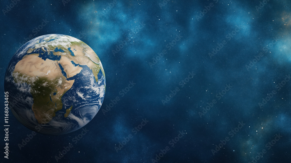 Fototapeta premium Earth in space with starry background, showcasing its beauty and diversity