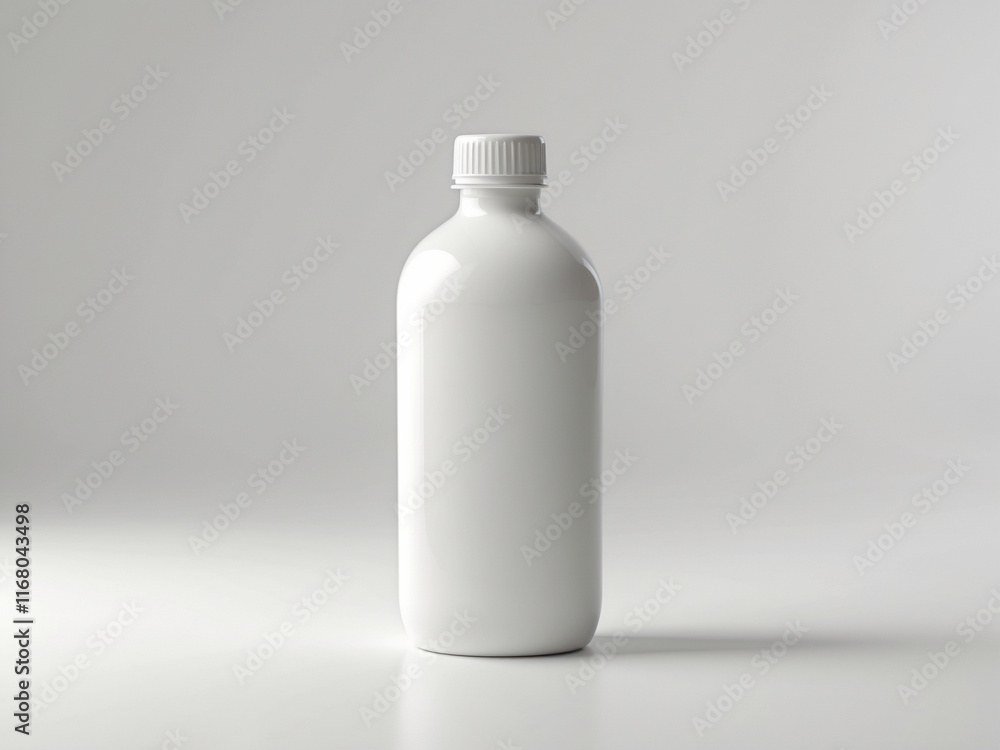 a plain white plastic bottle with a screw cap, isolated on a light gray background. Ideal for product packaging mockups, branding, or advertising purposes. a plain white plastic bottle with a screw cap, isolated on a light gray background. Ideal for product packaging mockups, branding, or advertising purposes.