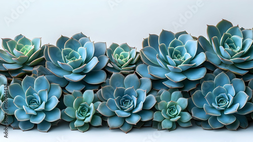 Blue succulent plants arranged in a row on a white background. photo