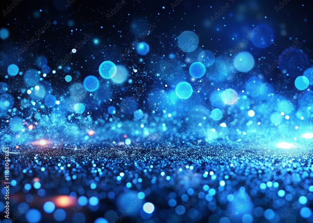 Abstract Glowing Blue Particles Floating in Digital Space - Technology Background Abstract Glowing Blue Particles Floating in Digital Space - Technology Background