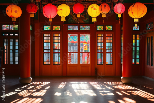 Traditional Chinese house with lanterns. photo