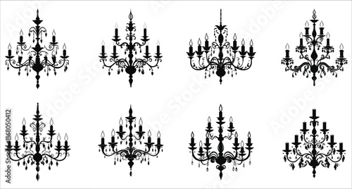 Luxury chandelier silhouette vector elements, Abstract chandelier silhouette vector, Decorative chandelier silhouettes vector, Stylish chandelier silhouette vector